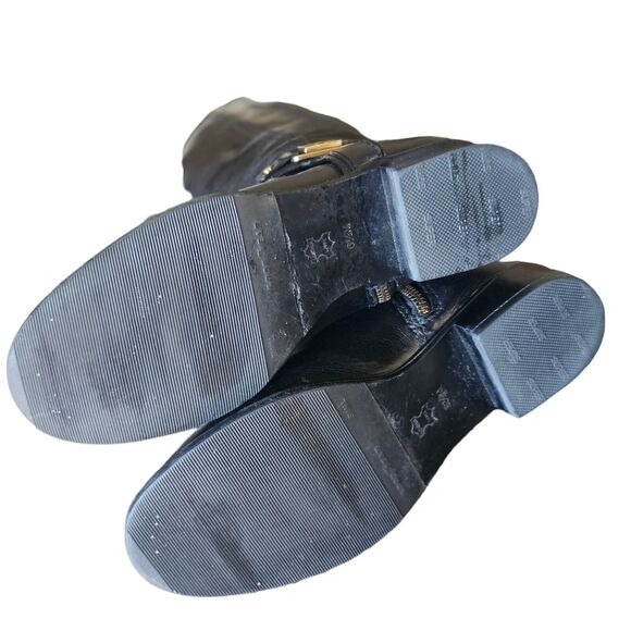 Tory Burch Tall Black Boots Alessandra Women's Size 6.5 Riding Boots Gold Logo - Picture 4 of 6